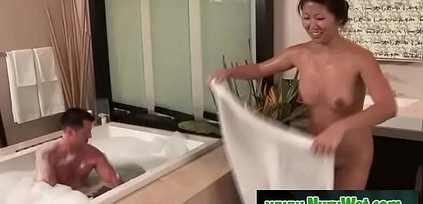  Asian masseuse Beti Hana gives soapy blowjob